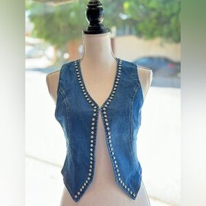 Denim rhinestone vest top